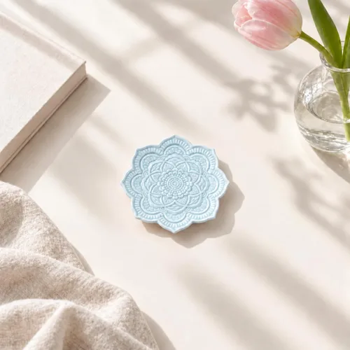 Vista 2 de PUDDING CABIN Plato para anillos de mandala azul, regalo de cumpleaños para amiga mujer mujeres madres niñas