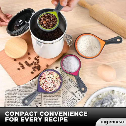 Vista 6 de Tazas medidoras plegables y cucharas anidables, silicona ajustable para cocinar, utilizada para artículos de cocina líquidos y secos, control