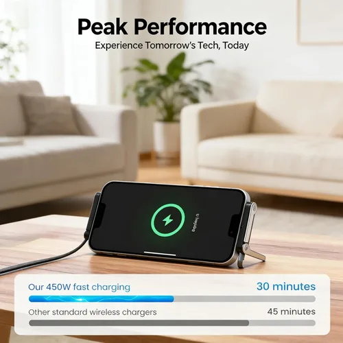 Vista 6 de Cable de carga rápida trenzado de 240 W con soporte para teléfono integrado, cable USB-C plegable duradero de 90 grados, cable USB C de ángulo