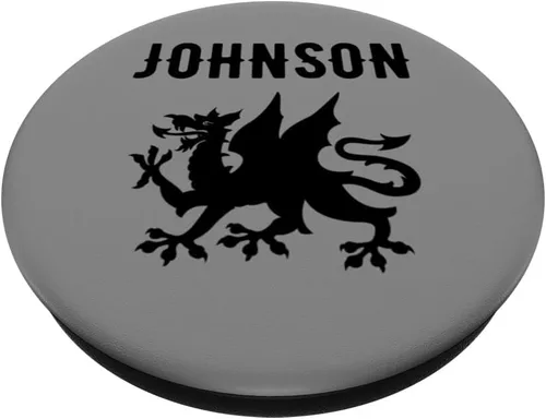 Vista 2 de Johnson Surname Welsh Family Name Wales Heraldic Dragon PopSockets Standard PopGrip