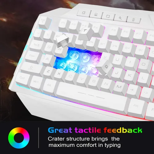 Vista 5 de Combo de teclado y mouse blanco para juegos, MageGee GK710 con cable retroiluminado y mouse blanco para juegos, teclado de PC y mouse DPI ajustable