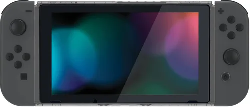 Vista 5 de eXtremeRate Carcasa negra transparente para consola Nintendo Switch, marco frontal de repuesto para consola Nintendo Switch con botones de encendido