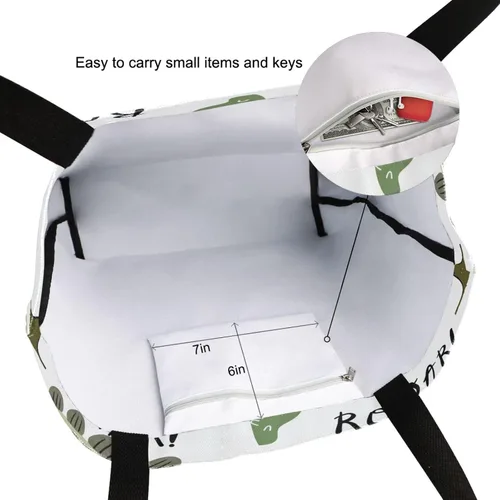 Vista 6 de SUABO Bolsa de asas de cocina reutilizable para comestibles, bolsa de compras de lona para exteriores Dinosaurio