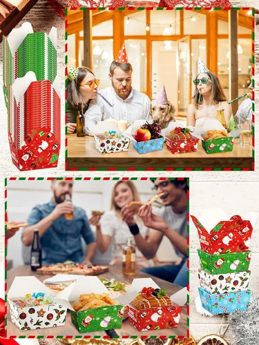 Vista 3 de Estune Paquete de 60 Cajas de Comida para Llevar de Navidad 2.56'' x 4.65'' x 3.54'' Contenedores Desechables de Dulces y Golosinas de Navidad Cajas