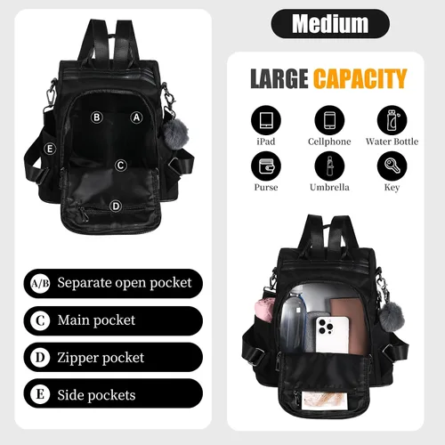 Vista 3 de Mochila impermeable liviana de nailon antirrobo para mujer, Negro, M