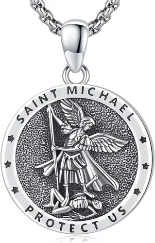 Vista 40 de Collar de San Patrono de Plata de Ley 925 St 01-Virgen María-Oro