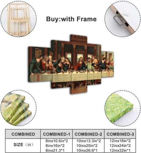Vista 3 de Da Vinci - Póster clásico de pintura al óleo, 5 piezas, pintura de pared de la última cena, lienzo con impresión renacentista, decoración moderna