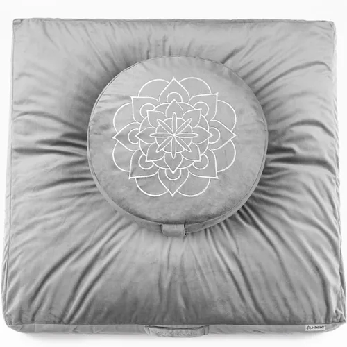 Vista 10 de Juego de cojín de meditación Hihealer grande de terciopelo para piso y cojín de yoga tibetano tradicional para adultos Zafu con relleno de trigo