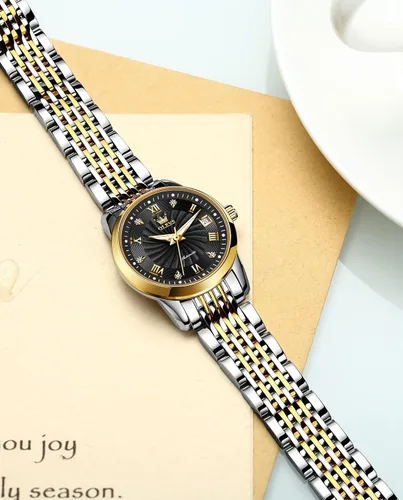 Vista 7 de OLEVS Reloj automático de mujer con diamantes mecánico de cuerda automática a la moda elegante reloj de pulsera luminoso impermeable de acero