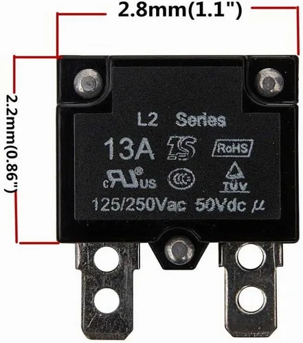 Vista 2 de 2 unids 13A 125/250Vac 50Vdc reinicio automático relé fusible interruptor térmico interruptor interruptor circuito protector de sobrecarga