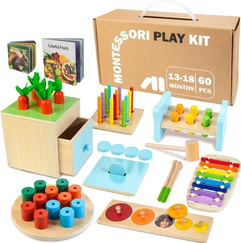 Vista 8 de WOODMAM Juguetes Montessori para bebés de 0 a 6 meses, juguetes educativos sensoriales de aprendizaje 9 en 1 para recién nacidos de 0 a 3-6 meses