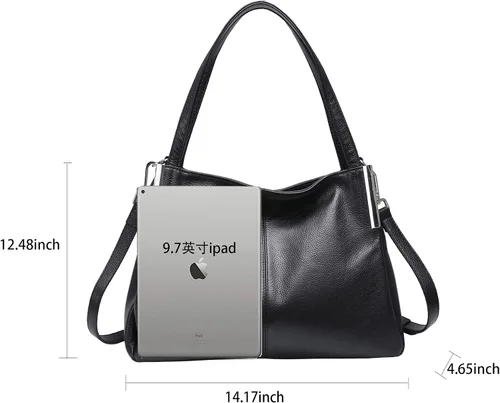 Vista 4 de Heshe - Bolsa de piel de diseñador con asa superior y correa de hombro para mujer