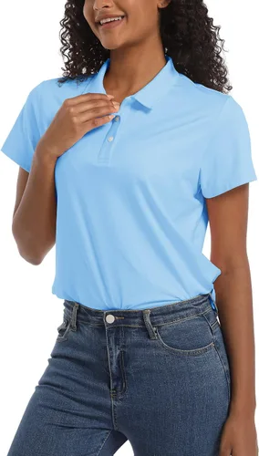 Vista 5 de TACVASEN Camisas polo para mujer, con protección solar UPF 50+, manga corta, secado rápido, cuello de 3 botones, ligeras