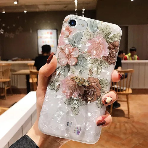 Vista 3 de Qokey Funda compatible con iPhone 8/7/SE (2022/2020) de 4.7 pulgadas, diseño de flores lindo a la moda para mujeres y niñas, anillo giratorio de 360
