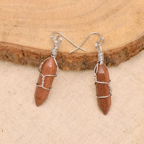 Vista 28 de Pendientes de cristal de punta envuelta en alambre de piedra pulida para mujer Reiki Energy Healing