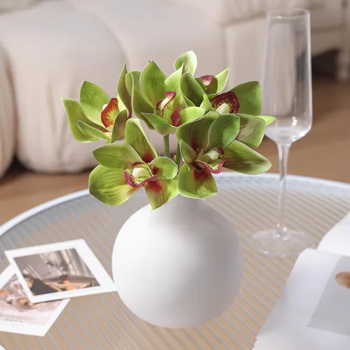 Vista 6 de Orquídeas artificiales Cymbidium - Orquídeas artificiales, 12 racimos de flores artificiales para exteriores, arbustos verdes, plantas