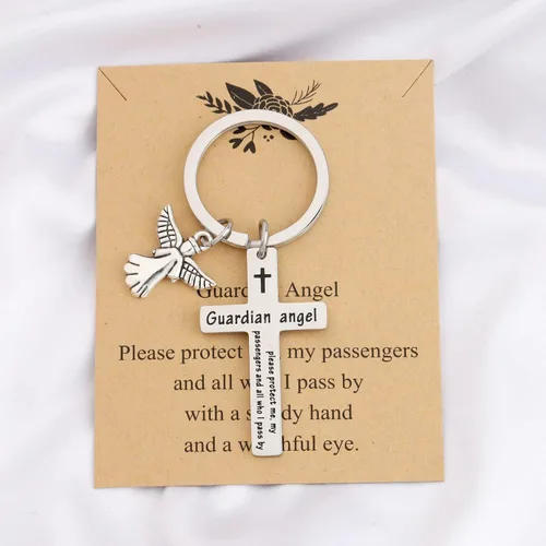 Vista 6 de FEELMEM Drive Safe Traveling Jewelry - Llavero de cruz de oración de ángel de la guarda, viaje de oración y viaje, regalo seguro