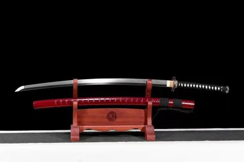 Vista 6 de Espada samurái japonesa Katana hecha a mano con arcilla T10 de acero templado y espada de latón Haemanthus Tsuba y madera Saya para pasatiempo