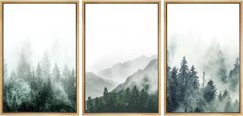 Vista 123 de SIGNWIN Lienzo enmarcado para pared, juego de arte de campos pastorales, flores silvestres, campo rústico, paisaje, floral, ilustraciones modernas