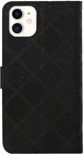Vista 3 de Funda compatible con iPhone 11 con tarjetero de cuero con tapa abatible, estampado retro con función atril, funda protectora magnética para iPhone