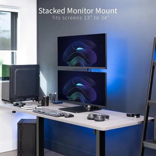 Vista 2 de VIVO Soporte de escritorio para monitor dual con base de vidrio templado, soporte LCD independiente, mantiene dos pantallas ultra amplias de hasta