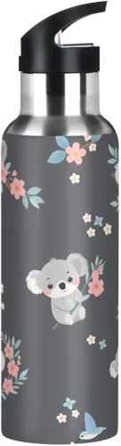 Vista 8 de Linda botella de agua de koala para niños, de acero inoxidable, con aislamiento al vacío, botella de boca de sandard con asa ancha #01