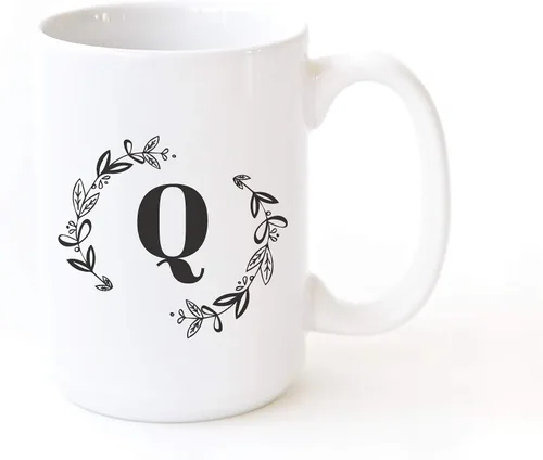 Vista 16 de The Cotton & Canvas Co. Botánico personalizado monograma inicial letra A taza de café porcelana cerámica taza de café para ella, para él