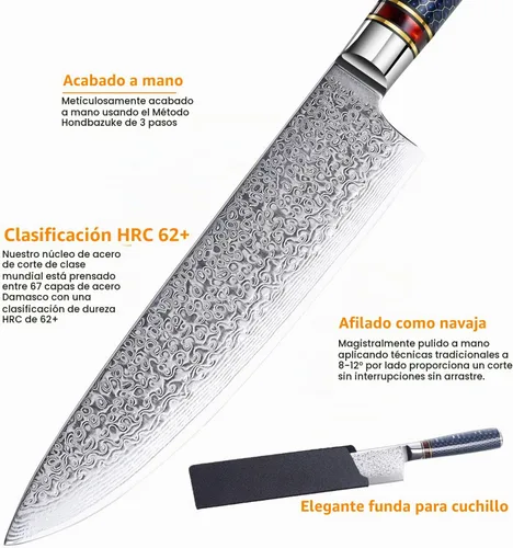Vista 3 de Cuchillo de chef de 8 pulgadas, cuchillo de chef japonés VG10, cuchillo de cocina japonés VG10, cuchillo de cocina de acero inoxidable de alto