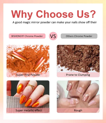 Vista 5 de Polvo de uñas cromado y perla - 【Efecto espejo metálico】 Polvo de uñas naranja cromado blanco transparente Aurora sirena iridiscente cromo polvo