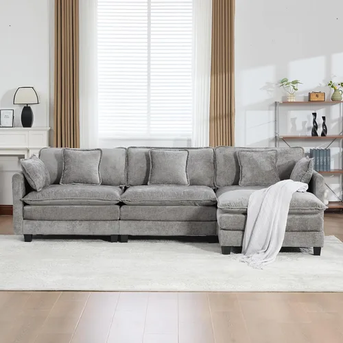 Vista 329 de Sofá seccional modular verde de 111.5", sofás seccionales grandes de 3 plazas para sala de estar, sofá nube oversized de tela chenille con otomana