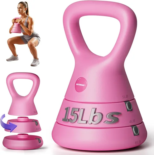 Vista 9 de EAST MOUNT Juego de pesas rusas ajustables de 15 libras, juego de pesas 3 en 1 (5/9/15 libras), mango triangular más ancho, diseño apto