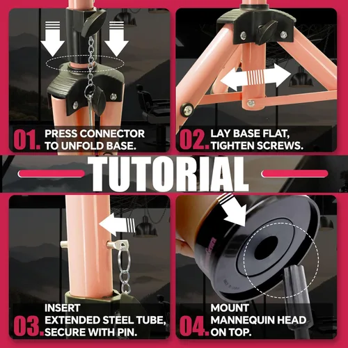 Vista 4 de Smilco Soporte de cabeza de maniquí, trípode ajustable para peluca, soporte de cabeza de peluca resistente para entrenamiento de peluquería