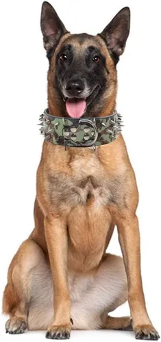Vista 2 de Sharp - Collar de perro con clavos y tachuelas, de 2 pulgadas de ancho, elegantes collares de cuero para perros medianos y grandes, Pitbull Negro