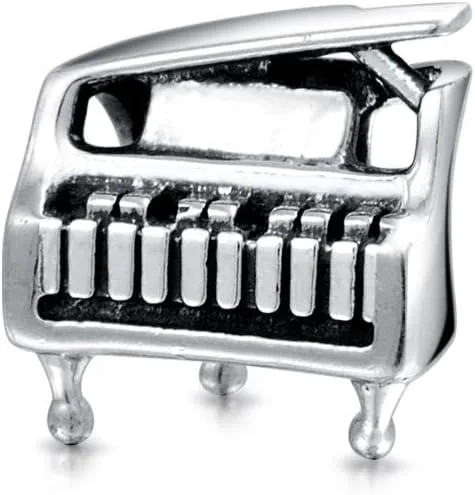 Vista 2 de Bling Jewelry Musician Pianist Keys Music Student Grand Piano Rock Star Electric Guitar Bead Charm For Women Teen Oxidized .925 Sterling Silver Fits