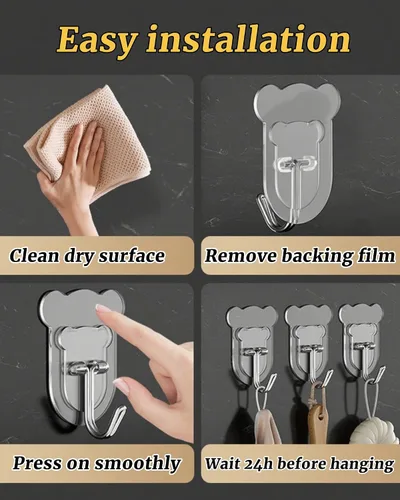 Vista 6 de 10 ganchos adhesivos resistentes de 10 libras máximo, ganchos de pared transparentes e impermeables para baño, ducha, cocina, oficina, sin daños