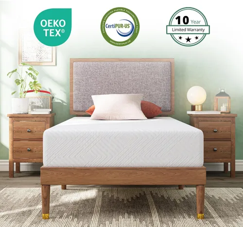 Vista 2 de Dyonery Colchón individual – Colchón de espuma viscoelástica de té verde de 5 pulgadas, colchón individual en una caja, certificado CertiPUR-US sin