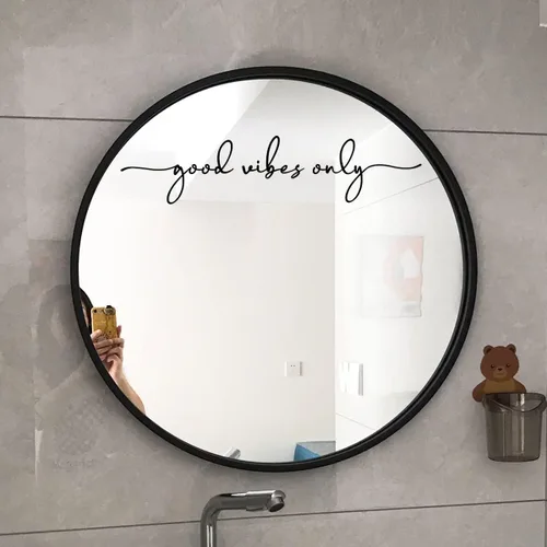 Vista 3 de Calcomanía de espejo "Good Vibes Only" – Adhesivo de vinilo negro con cita motivacional, arte de pared de afirmación positiva para baño, dormitorio