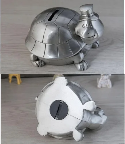 Vista 4 de Alcancía decorativa de longevidad, alcancía de tortuga, aleación de zinc, caja de dinero de metal retro, juego creativo para niños, niñas y niños