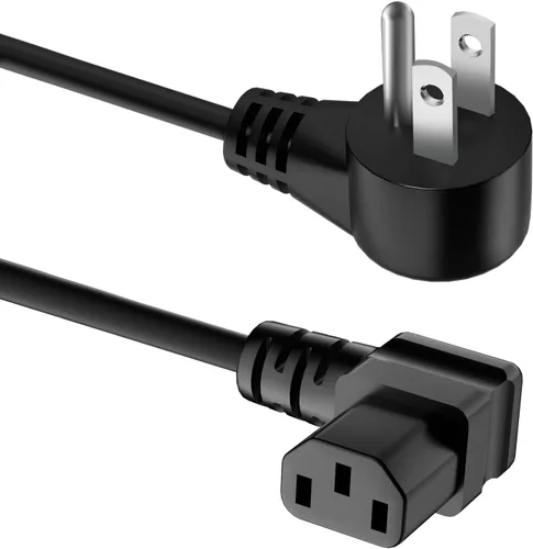 Vista 8 de Cable de alimentación de CA de 3 clavijas de 4 pies, cable de repuesto de enchufe en ángulo 90, NEMA 5-15P a C13, compatible con TV, escritorio