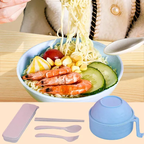 Vista 3 de Tazón de ramen para microondas, nuevo juego de tazón de ramen para microondas 2025 con colador, juego de tazón de ramen con tapa, mangos, cuchara
