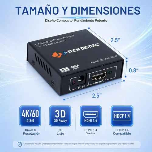 Vista 7 de J-Tech Digital, divisor de potencia, versión 1.3 certificado con Deep Color y HD Audio