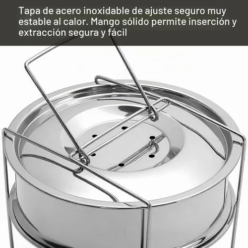 Vista 6 de WUWEOT - Compartimentos para cocción al vapor apilables, olla a presión de 2 niveles de acero inoxidable, accesorios para olla instantánea con asa