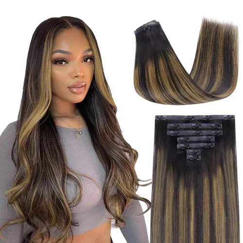 Vista 96 de Lashey Extensiones de cabello humano con clip, sin costuras, #1, color negro azabache, extensiones de cabello humano real, extensiones de cabello