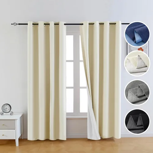 Vista 10 de Cortinas opacas 100% de lino negro para dormitorio, cortinas opacas para sala de estar, cortinas de oscurecimiento de habitación de doble capa