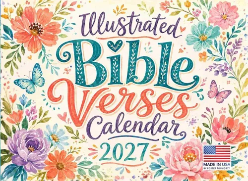 Vista 10 de Calendario cristiano 2027 con escritura bíblica religiosa, calendario mensual de pared, 12 meses Citas de la Biblia