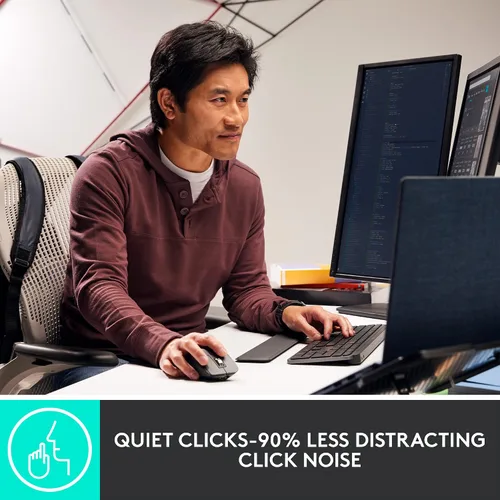 Vista 4 de Logitech MX Master 3S para negocios, mouse inalámbrico con clics silenciosos, 8K DPI, receptor USB con pernos Logi seguros, Bluetooth, carga USB-C