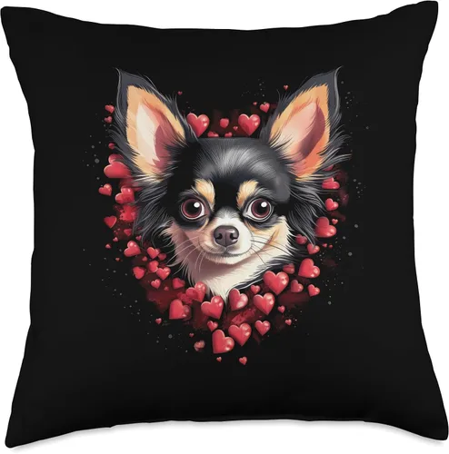 Vista 5 de Funny Dogs Lovers Men Women Kids Cute Gift Ideas Almohada de pelo largo con diseño de chihuahua negro y corazones para amantes de los perros, 16 x