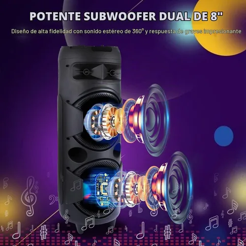 Vista 2 de Altavoz Bluetooth inalámbrico dual del partido de 8" para el canto