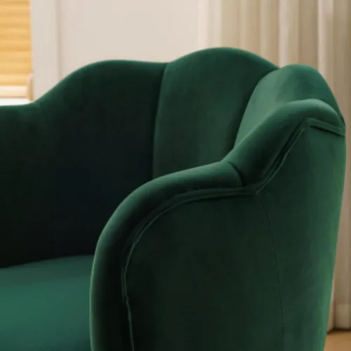 Vista 7 de Silla decorativa de terciopelo moderna con patas de metal, acogedora y suave, tapizada, para sala de estar, dormitorio (verde oscuro)