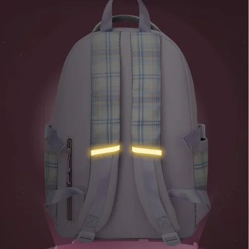 Vista 3 de Mochila japonesa Kawaii para mujeres y niñas, mochila estética linda con colgante rosa, mochila escolar duradera a la moda para niñas (púrpura)